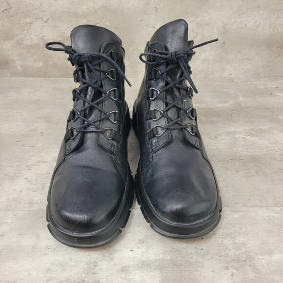 Ecco Black Leather Lace Up High Top Boots Mens 7.5 Gore Tex Work Outdoors Combat - Picture 1 of 6